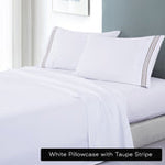 soft microfibre embroidered stripe sheet set king single white sheet taupe stripe V517-EBMF1000-KS-WT