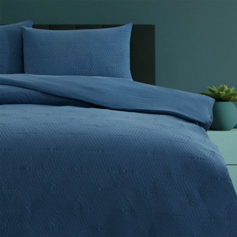 Ardor Maxwell Navy Embossed Vintage Washed Quilt Cover Set Queen V442-INT-QUILTCS-MAXWELL-NAVY-QS