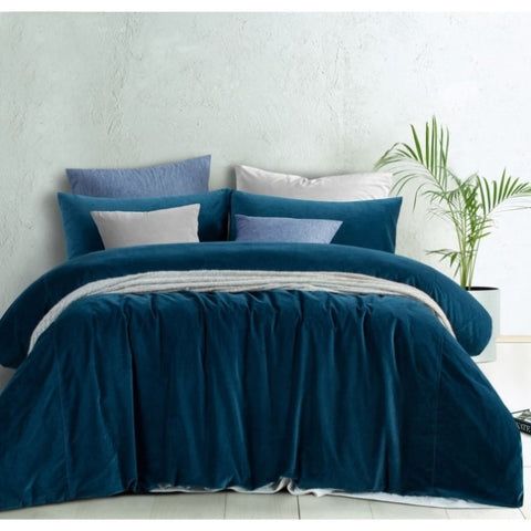 Vintage Design Homewares Cotton Velvet Quilt Cover Set Riverland Blue Queen V442-HIN-QUILTCS-CVEL-RIVERLANDBLUE-QS