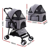 i.Pet Pet Stroller Dog Pram Cat Carrier Travel Large Pushchair Foldable 4 Wheels Grey PET-STROLLER-4WL-M-GR