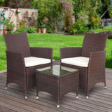 Gardeon 3PC Outdoor Bistro Set Patio Furniture Wicker Setting Chairs Table Cushion Brown ODF-BISTRO-RATTAN-BR