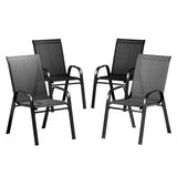 Gardeon 4PC Outdoor Dining Chairs Stackable Lounge Chair Patio Furniture Black FF-STA-CHAIR-BK-X4