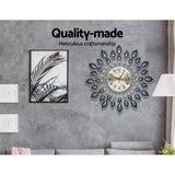 Artiss 60cm Wall Clock Large 3D Peacock Crystal Silver WC-IRON-199060-BK