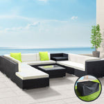 Gardeon 11PC Sofa Set with Storage Cover Outdoor Furniture Wicker FF-SOFA-BK-11PC-ABCCD