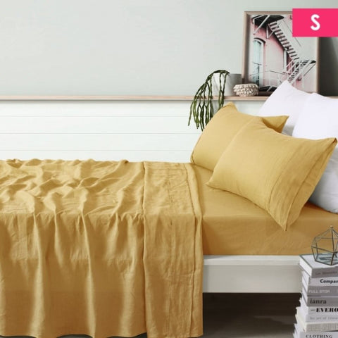 Vintage Design Homewares 100% Linen Ochre Sheet Set Single V442-HIN-SHEETS-LINEN-OCHRE-SB