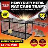 SAS Pest Control 12PCE Rat Trap Metal Cage Reusable Indoor Outdoor Use 24cm V293-221479-12