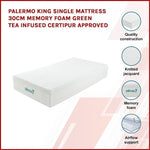 Palermo King Single Mattress 30cm Memory Foam Green Tea Infused CertiPUR Approved V63-826491