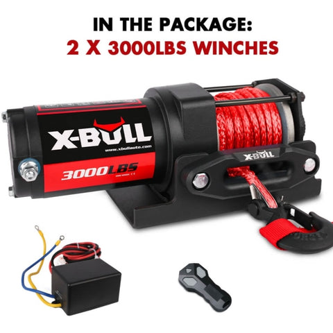 X-BULL 12V Electric Winch Boat 3000LBS Synthetic Rope Wireless Remote ATV 4WD 2 Units V211-AUEB-AXEW002-2