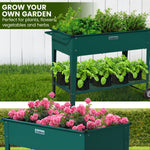 Wallaroo Garden Bed Cart Raised 108.5 x 50.5 x 80cm Steel - Green GBC-BSW-108-GN