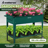 Wallaroo Garden Bed Cart Raised 108.5 x 50.5 x 80cm Steel - Green GBC-BSW-108-GN