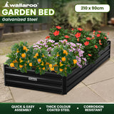 Wallaroo Garden Bed 210 x 90 x 30cm Galvanized Steel - Black GBD-BSW-2109-BK