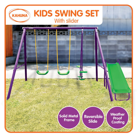 Kahuna Kids 4-Seater Swing Set with Slide Purple Green KSS-KLB-1S-PUGN