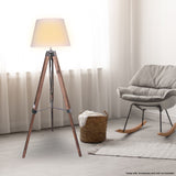 Sarantino Solid Wood Tripod Floor Lamp Adjustable Height White Shade LMP-MLM-529
