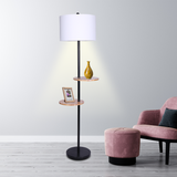 Sarantino Metal Floor Lamp Shade with Black Post in Round Wood Shelves LMP-MLM-626