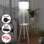 Sarantino Metal Tripod Floor Lamp Shade with Wooden Table Shelf LMP-MLM-670