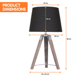 Sarantino Wooden Tripod Table Lamp With Black Taper Fabric Shade LMP-MLM-712