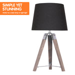 Sarantino Wooden Tripod Table Lamp With Black Taper Fabric Shade LMP-MLM-712