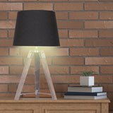 Sarantino Wooden Tripod Table Lamp With Black Taper Fabric Shade LMP-MLM-712