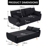 Sarantino 3 Seater Modular Linen Fabric Sofa Bed Couch Futon - Black SOFA-M1910-LNN-BK