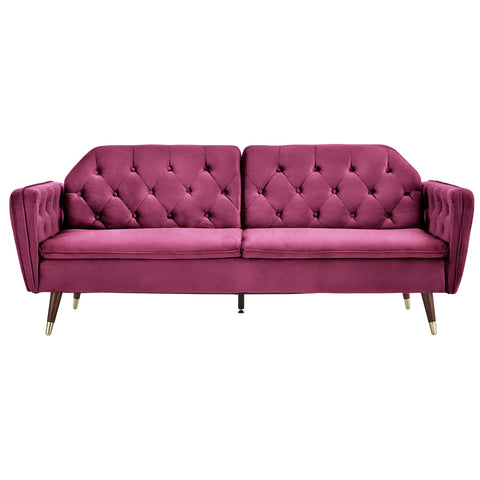 Sarantino Faux Velvet Tufted Sofa Bed Couch Futon - Burgundy SOFA-M2540-SUE-BNY