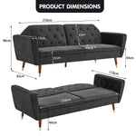 Sarantino Faux Velvet Tufted Sofa Bed Couch Futon - Black SOFA-M2540-SUE-BK