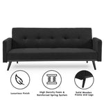 Sarantino Tufted Faux Linen 3-Seater Sofa Bed with Armrests - Black SOFA-M2930-LNN-BK