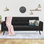 Sarantino Tufted Faux Linen 3-Seater Sofa Bed with Armrests - Black SOFA-M2930-LNN-BK