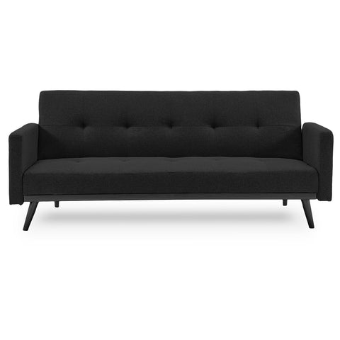 Sarantino Tufted Faux Linen 3-Seater Sofa Bed with Armrests - Black SOFA-M2930-LNN-BK