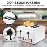 Pronti 4 Slice Toaster Rose Trim Collection - White TSR-4SL-GST-WH