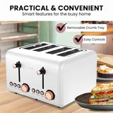 Pronti 4 Slice Toaster Rose Trim Collection - White TSR-4SL-GST-WH