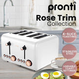 Pronti 4 Slice Toaster Rose Trim Collection - White TSR-4SL-GST-WH