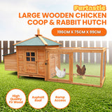Furtastic Large Wooden Chicken Coop Rabbit Hutch Nesting Box Fir Wood WCC-JOY-004-LHN
