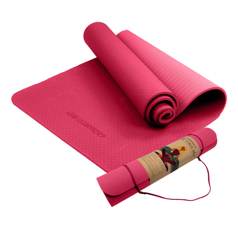 Powertrain Eco-Friendly TPE Yoga Pilates Exercise Mat 6mm - Rose Pink YM-TPE-SC-RPK